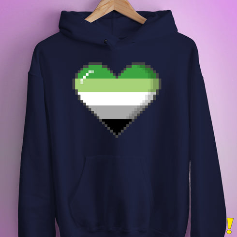 Aromantic Pride 8-Bit Pixel Heart Hoodie - Navy